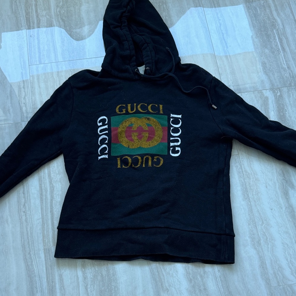 Gucci Black Hoodie with Multicolor Logo size XS